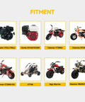 Image showing fitment options for PWK 24mm Carburetor Throttle Assembly For Predator 212cc 196cc 200cc 224cc engines and various mini bikes.