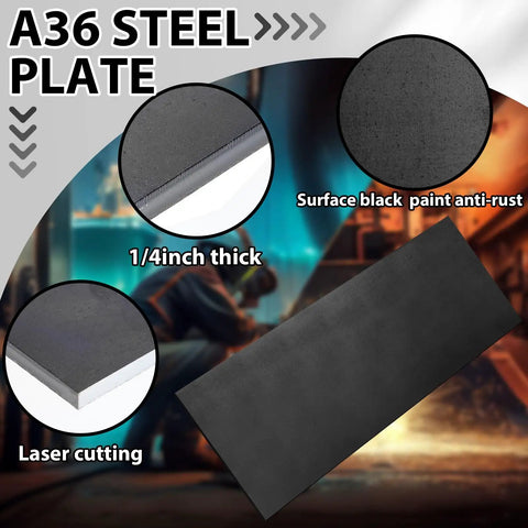 One Piece 0.25 Inch Thick, 4 Inch Wide, 12 Inch Long A36 Steel Plate Hot Rolled Flat Bar Sheet with features highlighted