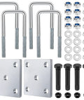High Grade Square U Bolt Kit For Boat Trailer Leaf Spring Axle Install With Solid Mounting Plates and Tight Hex Nuts 4 U-bolts and plates