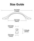 Size guide for 10 Pack Brushed Satin Nickel Cabinet Pulls With 3 Inch Hole Centers Arch Twisted Design, 4.4in length, 1in projection