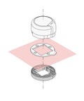 Exploded view of 2-Inch Circle Magnetic Punch For Paper Crafting And Scrapbooking Create No-Fuss Window Cuts with alignment feature.