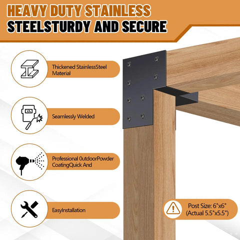 2 Pack 5.5 By 5.5 Post Cap Tie Brackets For Wood Gazebo Pergola And Outdoor Decks Stainless Steel Beam Support Corner Brackets For Connecting Posts Porches Dark Gray Finish