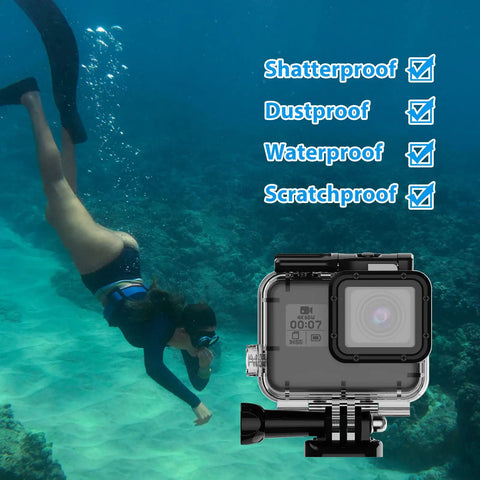 GoPro Hero 7 6 5 Waterproof Housing Case With Touchable Cover Bombproof 196ft 60m Submersible Shell underwater with diver