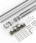 Heavy Duty Hidden Sliding Barn Door Hardware And Track For 30 To 47 Inch Doors, metal components and tools displayed