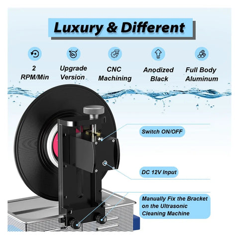 Six Liter Ultrasonic Vinyl Records Cleaner With Heating Function For Lp Ep And Seven Inch Media showing bracket and controls on aluminum body.
