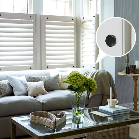 Heavy Duty Black Plastic Hinged Screw Cap Covers For 6 And 8 Hardware 150 Pack on sofa in living room decor.