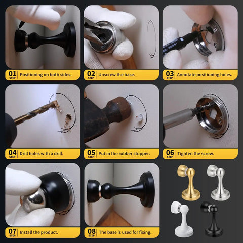 Installation steps for Magnetic Door Stop Heavy Duty Stainless Steel Anti Rust Premium Door Stopper With Wall And Floor Mount
