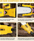 Universal Chainsaw Sharpener Kit With 12 Sharpening Stones And One Preinstalled Stone; installation steps for 12 to 22 inch bar