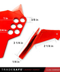 Diagram of Red Ball Valve Lockout Device for 1/4 to 1 in pipe diameter, showing dimensions and 6 LOTO holes, impact resistant