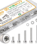 480 Piece M4 Screws Assortment Kit For 3D Printer And DIY Projects With Hex Socket Head Cap Screws In 6mm 8mm 12mm 16mm 20mm 25mm 30mm, Includes Nuts, Lock Washers And Flat Washers, Made Of 304 Stainless Steel, shown in organized storage box.