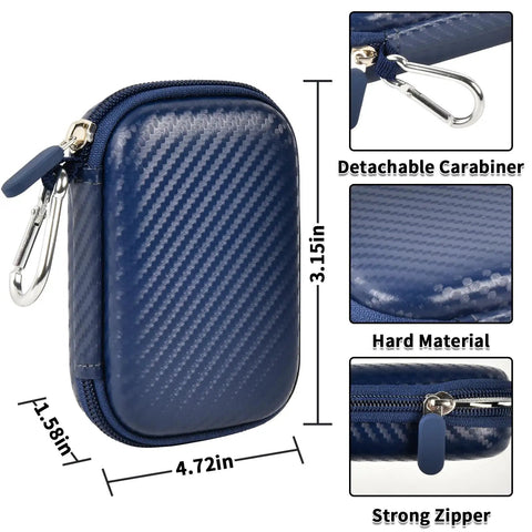 Go To Carrying Case For Samsung T9 T7 T7 Shield Portable SSD showing detachable carabiner, strong zipper, and hard material in blue.