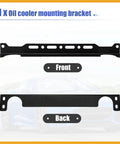 Front and back view of Universal Oil Cooler Mounting Bracket Kit 330mm Aluminum Alloy Black for Engine and Transmission Oil Coolers