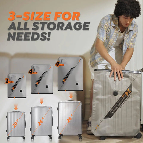 Person using a Rechargeable Wireless Vacuum Storage Bags Set 10 Pack No Outlet For Travel And Home On The Go next to luggage.