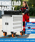 Heavy Duty 4 Inch Swivel Caster Wheels Set Of 6 With Locking Brake featuring smooth rolling polyurethane tires on toolbox.