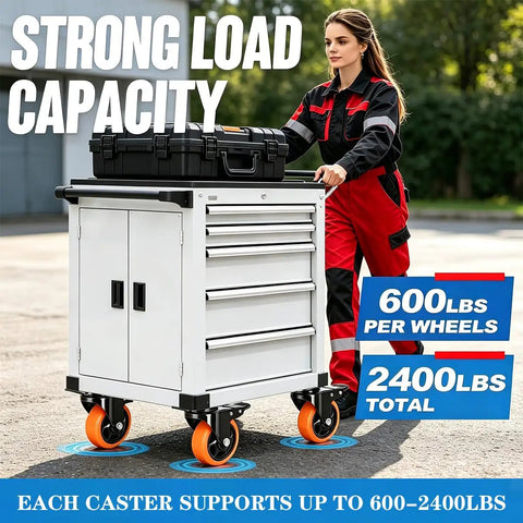 Heavy Duty 4 Inch Swivel Caster Wheels Set Of 6 With Locking Brake featuring smooth rolling polyurethane tires on toolbox.
