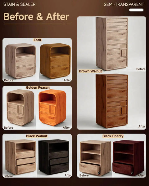 Golden Oak Wood Stain And Sealer In One 16 Oz used on furniture before and after transformation showcasing color enhancement.