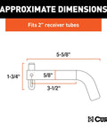 Diagram of Swivel Trailer Hitch Pin With Integrated Clip Five Eighths Inch Diameter Fits Two Inch Receiver Chrome Finish. Dimensions shown.