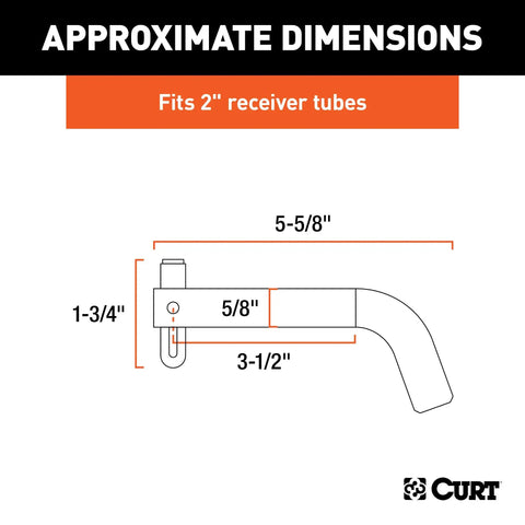 Diagram of Swivel Trailer Hitch Pin With Integrated Clip Five Eighths Inch Diameter Fits Two Inch Receiver Chrome Finish. Dimensions shown.