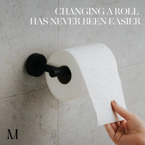 Matte Black Bathroom Hardware Set Two Piece With Wall Mount Hand Towel Holder And Toilet Paper Holder Stainless Steel 304 Finish Durable Rust Resistant Towel Rack Set For Bathroom displayed on tiled wall
