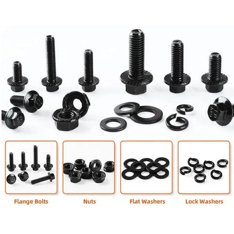 Beefy 280 Piece Black Flange Bolt Kit With Nuts And Washers Heavy Duty Automotive Grade Ten Point Nine M6x1.0 M8x1.25 M10x1.5 Hex Bolts