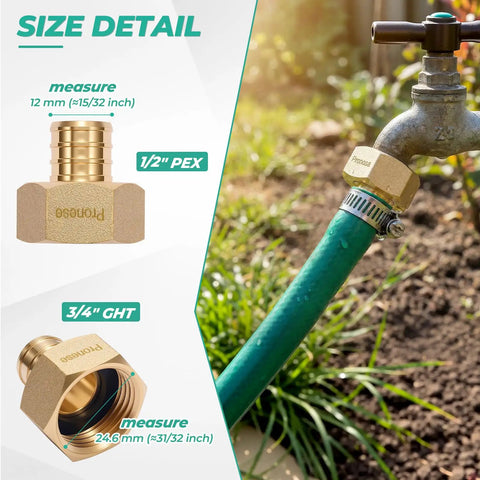 Heavy Duty Solid Brass Garden Hose Adapter Swivel Connector From One Half Inch PEX Barb To Three Quarter Inch GHT Female For Lawn Irrigation Boat RV Water Systems No Tools Needed For Easy Setup Leakproof 360 Degree Swivel, 12 mm size detail