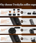 Comparison chart featuring On The Go Portable Espresso Maker With Self Heating Battery Power, 3-In-1 Coffee Cup With Twokylin Compatibility
