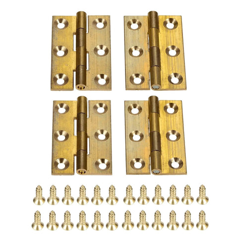 Brass Mini Folding Butt Hinges Set Of 4 For Drawers Cabinets Doors Jewelry Boxes Wooden Cases And Small Furniture Size Approximately 1.46 By 0.94 Inches with screws
