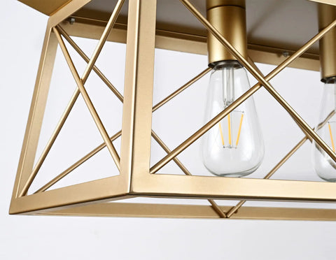 Close-up of gold metal grille on Gold Farmhouse Rectangular Chandelier With 5 Lights For Kitchen Island, Modern Linear Pendant Light