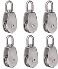 6 Pack M32 Stainless Steel Wire Rope Crane Pulley Block 551lbs Lifting Crane Swivel Hook Single Pulley Block Hanging Wire Towing Wheel