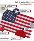 3x5 ft American flag with embroidered stars and durable brass grommets, featured in the Patriotic Flag Pole Kit With 3x5 American Flag 5Ft Heavy Duty Tangle Free Pole Embroidered US Flag Aluminum Mount Bracket Metal Outdoor Flag Pole For House Porch Garden White Finish.