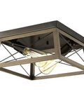 Two-Light Briarwood Flush Mount Ceiling Light In Antique Bronze With Faux Wood Oak Finish, 12 By 6 Inch, angled view