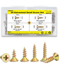 Premium Flat Head Wood Screws Assortment Kit With 600 Rock Solid Yellow Zinc Coated Carbon Steel Fasteners in a clear box.