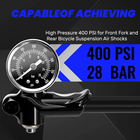 Beefed Up High Pressure Shock Pump With Gauge For Mountain Bikes Up To 400 PSI Fits Schrader Valve Front Fork And Rear Suspension
