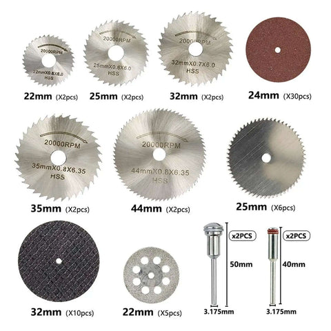 65 Piece Cutting Wheel Set For Glass Tile Metal With HSS Resin Cutters Pro Grade 8 Hole Discs Multi Tool Circular Saw