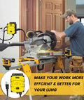 Installed Ortis Automatic Vacuum Switch unit mounted beside a miter saw dust-collection system with a yellow control box.