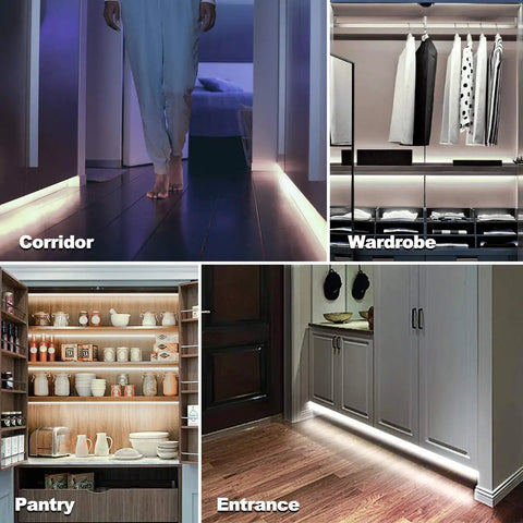 Motion Activated LED Rope Lights 32.8Ft With Day And Night Modes in corridor, wardrobe, pantry, and entrance settings