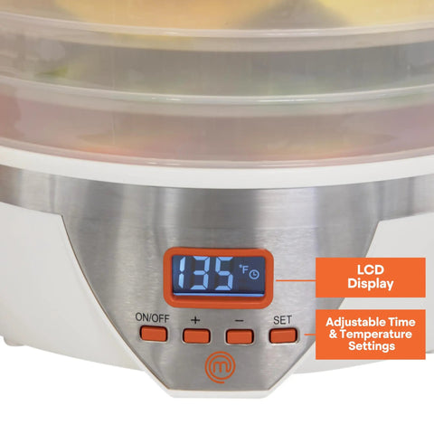 Kickass Efficient Digital Food Dehydrator Featuring Five Generous Trays And Smart Temperature Controls for displaying LCD panel at 135°F.