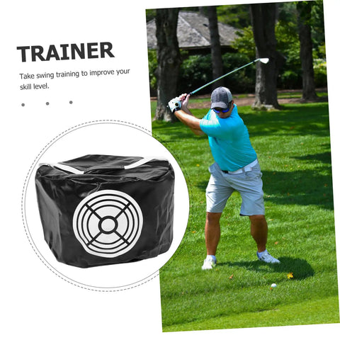 Golf Swing Trainer Bag Impact Hitting Bag For Indoor And Outdoor Practice, Compact Design, shown in golf course setting.