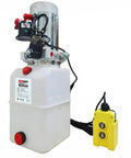 Single Acting Hydraulic Pump And 6 Quart Power Unit Kit 12V DC 3200 PSI Workhorse For Dump Trailers And Car Lifts with plastic reservoir.