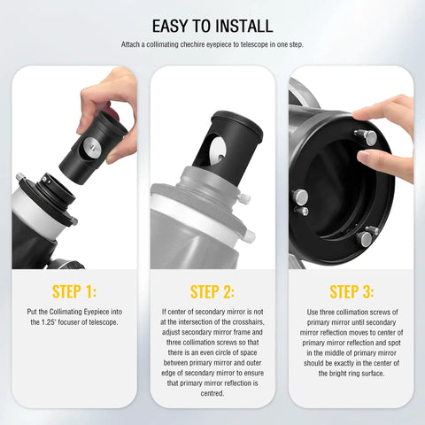 1.25 Inch Metal Collimating Cheshire Eyepiece for Newtonian Reflectors step-by-step installation instructions