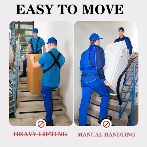 Two workers using Heavy Duty 400W 500W Electric Stair Climbing Dolly With Motorized Wheels Handles to move items upstairs.