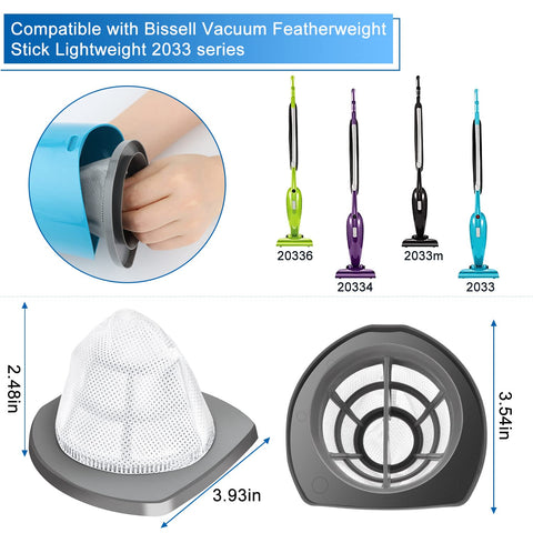 Replacement Vacuum Filter Set For Featherweight Stick Lightweight Bagless Vacuum 2033 Series, mesh, and foam filter parts displayed