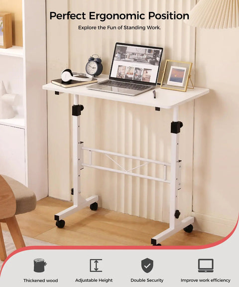 Standing Desk On Wheels Adjustable Height Sit Stand Desk Portable Rolling Laptop Desk White 16 By 31.5 Inches For Home Office