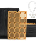 5 Pack Nursery Pots Trays With Removable Mesh Drainage Mats Durable BPA Free Plastic Seed Starter Trays 17 By 12 By 3.5 Inches With Drainage Holes Propagation Kit For Seedlings Microgreens Plant Germination Black, showing stacked black trays, one with tan mesh mat on top, and included accessories.