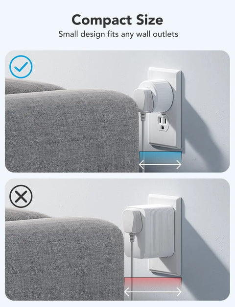 4 Pack Smart Plugs With Bluetooth Or WiFi Stability compact size comparison to bulky plug in wall outlet