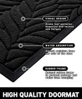Close-up of All Season Front Door Mat Outdoor Indoor 29.5x17 Waterproof Doormat showing black leaf pattern and rubber frame