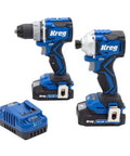Compact Cordless 20V Drill And 1/4 Inch Impact Driver Combo Kit With Two Reliable Batteries on a white background.