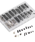 Heavy Duty Alloy Steel Computer Screw Kit 360 Piece Assortment Featuring M2 M2.5 M3 Cross Heads For Pc Case Motherboard And Drives in a clear organizer.