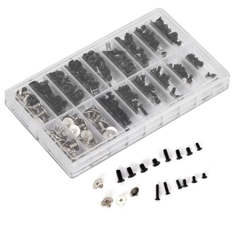 Heavy Duty Alloy Steel Computer Screw Kit 360 Piece Assortment Featuring M2 M2.5 M3 Cross Heads For Pc Case Motherboard And Drives in a clear organizer.
