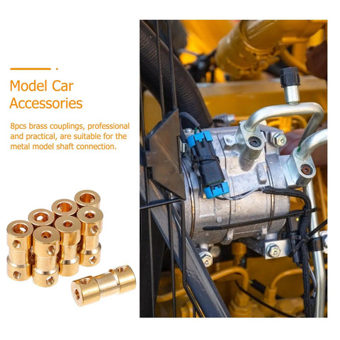 8PC Solid Brass Shaft Coupling Connectors For RC Model Motor Accessories showing eight brass couplers ideal for model car motor connections.